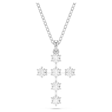 스와로브스키 Swarovski Insigne pendant, Round cut, Cross, White, Rhodium plated