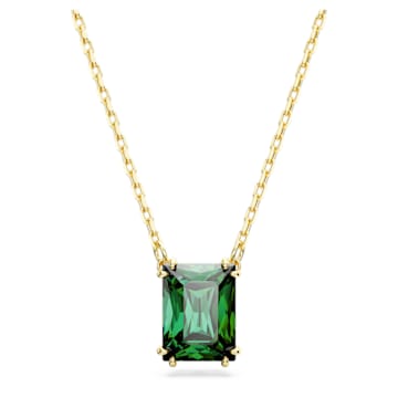 스와로브스키 Swarovski Matrix pendant, Rectangular cut, Green, Gold-tone plated
