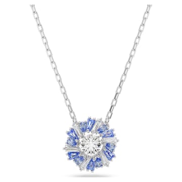스와로브스키 Swarovski Idyllia pendant, Flower, Blue, Rhodium plated
