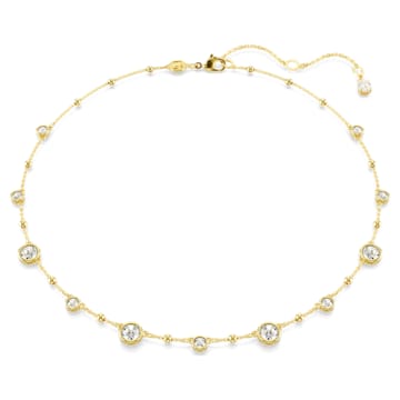 스와로브스키 Swarovski Imber necklace, Round cut, Scattered design, White, Gold-tone plated