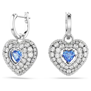 스와로브스키 Swarovski Hyperbola drop earrings, Heart, Blue, Rhodium plated