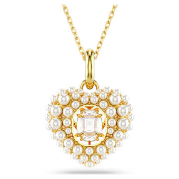 스와로브스키 Swarovski Hyperbola pendant, Heart, White, Gold-tone plated