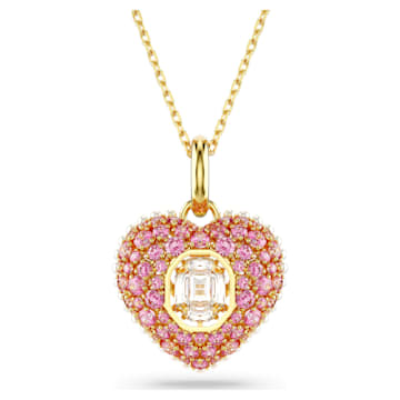 스와로브스키 Swarovski Hyperbola pendant, Octagon cut, Crystal pearls, Heart, Pink, Gold-tone plated