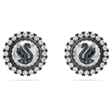 스와로브스키 Swarovski Swan stud earrings, Swan, Gray, Ruthenium plated