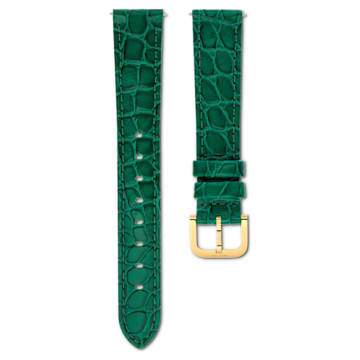 SWAROVSKI 施華洛世奇 - 錶帶 寬16毫米（0.63英吋), 縫線皮革錶帶, 綠色, 金色潤飾