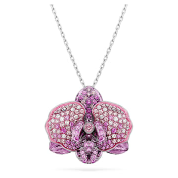 스와로브스키 Swarovski Idyllia pendant, Flower, Pink, Rhodium plated