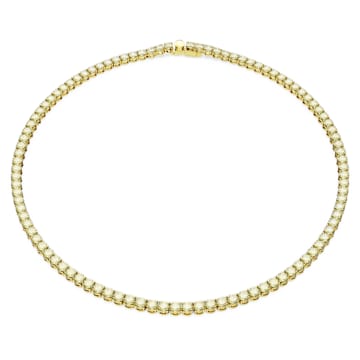 스와로브스키 Swarovski Matrix Tennis necklace, Round cut, Small, Yellow, Gold-tone plated