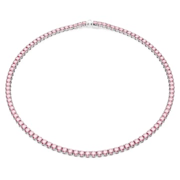 스와로브스키 Swarovski Matrix Tennis necklace, Round cut, Pink, Rhodium plated