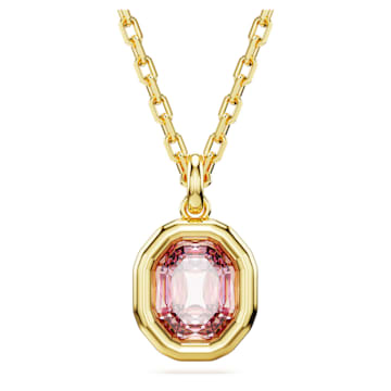 스와로브스키 Swarovski Imber pendant, Octagon cut, Pink, Gold-tone plated