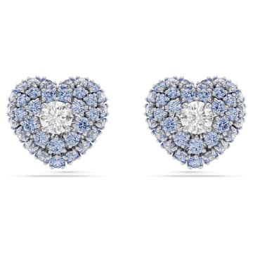 스와로브스키 Swarovski Hyperbola stud earrings, Heart, Blue, Rhodium plated