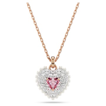 SWAROVSKI 施華洛世奇 - Hyperbola 鏈墜 水晶珍珠, 心形, 粉紅色, 鍍玫瑰金色調
