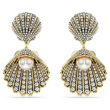 스와로브스키 Swarovski Idyllia clip earrings, Crystal pearl, Shell, White, Gold-tone plated