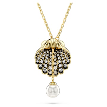 스와로브스키 Swarovski Idyllia Y pendant, Crystal pearl, Shell, White, Gold-tone plated