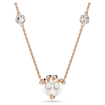 스와로브스키 Swarovski Dragon & Phoenix pendant, Crystal pearls, DRAGON'S claw, White, Rose gold-tone plated