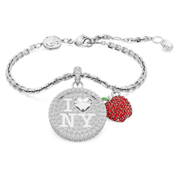 스와로브스키 Swarovski I Love NY bracelet, Red, Rhodium plated