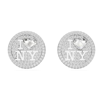 스와로브스키 Swarovski I Love NY stud earrings, White, Rhodium plated