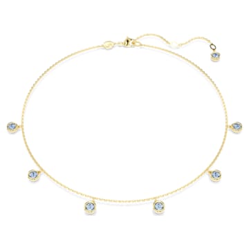 스와로브스키 Swarovski Imber necklace, Round cut, Light blue, Gold-tone plated