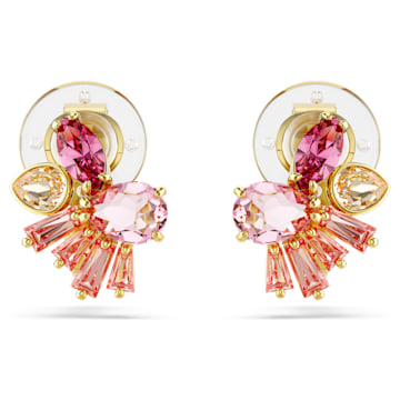 스와로브스키 Swarovski Gema clip earrings, Mixed cuts, Flower, Pink, Gold-tone plated