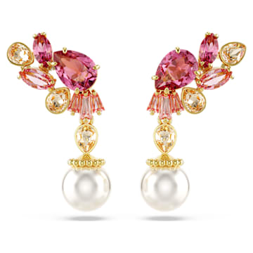 스와로브스키 Swarovski Gema drop earrings, Mixed cuts, Crystal pearls, Flower, Pink, Gold-tone plated