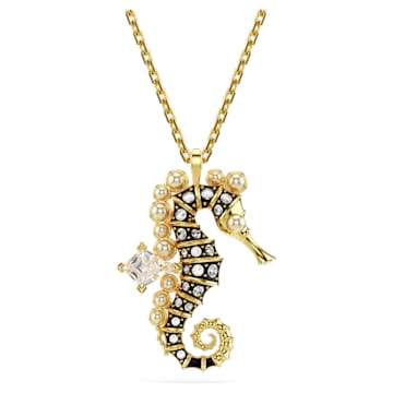 스와로브스키 Swarovski Idyllia pendant, Crystal pearls, Seahorse, Blue, Gold-tone plated