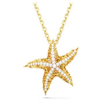 스와로브스키 Swarovski Idyllia pendant, Crystal pearls, Starfish, Gold tone, Gold-tone plated