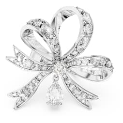 Volta cocktail ring, Bow, Large, White, Rhodium plated - Swarovski, 5647566