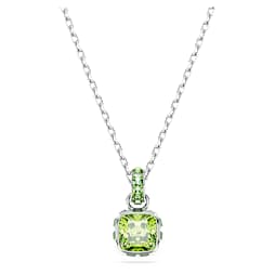Birthstone pendant, Square cut, August, Green, Rhodium plated - Swarovski, 5651706