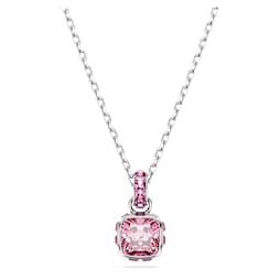 Birthstone Kolye, Kare kesim, Ekim, Pembe, Rodyum kaplama - Swarovski, 5651791