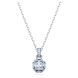 Birthstone pendant, Square cut, March, Blue, Rhodium plated - Swarovski, 5651794