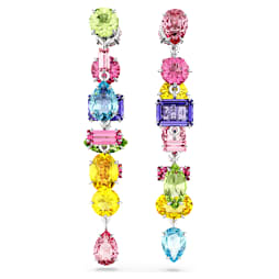 Gema drop earrings, Asymmetrical design, Mixed cuts, Long, Multicoloured, Rhodium plated - Swarovski, 5656417