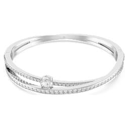 Hyperbola bangle, Mixed cuts, White, Rhodium plated - Swarovski, 5691224