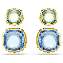 Chroma drop earrings, Cushion cut, Multicolored, Gold-tone plated - Swarovski, 5692492