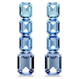 Millenia drop earrings, Octagon cut, Color gradient, Blue, Rhodium plated - Swarovski, 5696516
