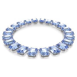 Millenia Tennis necklace, Oversized crystals, Octagon cut, Blue, Rhodium plated - Swarovski, 5609703