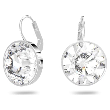 Bella Mini Oorhangers, Ronde slijpvorm, Wit, Rodium toplaag - Swarovski, 5085608