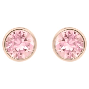 Σκουλαρίκια με καραφάκι Solitaire, Στρογγυλή κοπή, Ροζ, Επιμετάλλωση σε ροζ χρυσαφί τόνο - Swarovski, 5101339