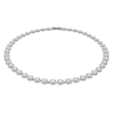 Colier Tennis Una Angelic, Tăietură rotundă, Mărime M, Alb, Placat cu rodiu - Swarovski, 5727095