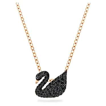 Swan pendant, Swan, Black, Rose gold-tone plated - Swarovski, 5204134