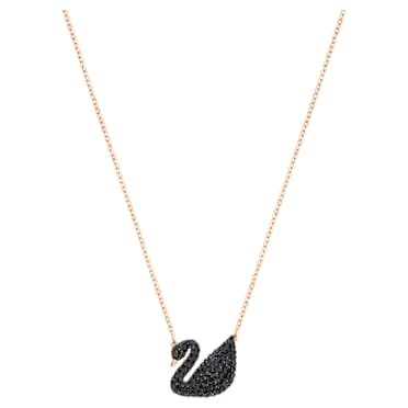 Swarovski Iconic Swan 链坠, 天鹅, 黑色, 镀玫瑰金色调 - Swarovski, 5204134