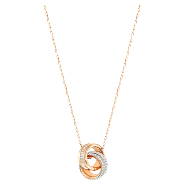 Hyperbola pendant, Pavé, Intertwined circles, White, Rose gold-tone plated - Swarovski, 5240525