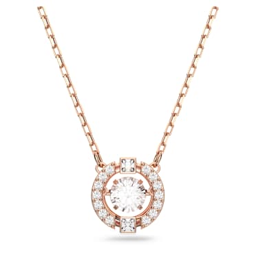 Una Kolye, Yuvarlak kesim, Beyaz, 18k pembe altın rengi yüzey - Swarovski, 5272364