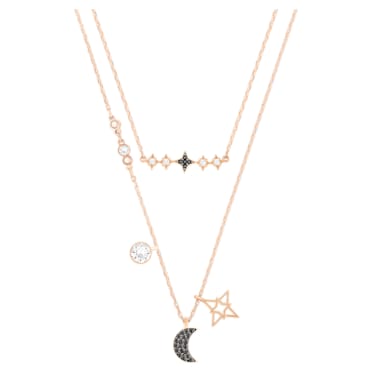 Swarovski Symbolic nyaklánc, Szett (2), Hold és csillag, Fekete, Rózsaarany-tónusú bevonattal - Swarovski, 5273290