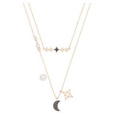 Verižica Symbolica, Komplet (2), Luna in zvezda, Črna, V videzu rožnatega zlata 18K - Swarovski, 5273290