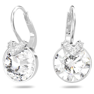 Visací náušnice Bella V, Kulatý výbrus, Bílá, Pokoveno rhodiem - Swarovski, 5292855