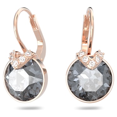 Bella V drop earrings, Round cut, Grey, Rose gold-tone plated - Swarovski, 5299317
