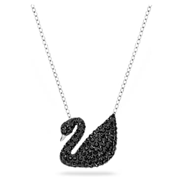 Swan pendant, Swan, Black, Rhodium plated - Swarovski, 5347329