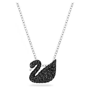Swan 鏈墜, 天鵝, 細碼, 黑色, 鍍白金色 - Swarovski, 5347330