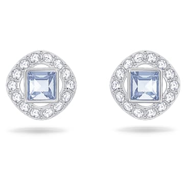 Una Angelic stud earrings, Square cut, Blue, Rhodium plated - Swarovski, 5352048