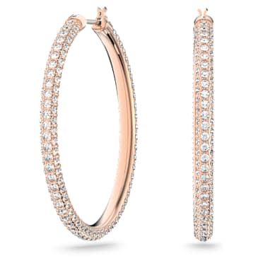 Orecchini a cerchio Dextera, Pavé, Grandi, Bianchi, Placcato color oro rosa - Swarovski, 5383938