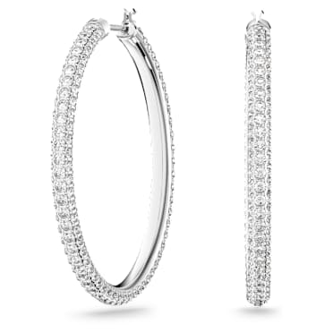 Stone ต่างหูแบบห่วง, ฝังแบบพาเว่, ขนาดใหญ่, ขาว, เคลือบโรเดียม - Swarovski, 5389432